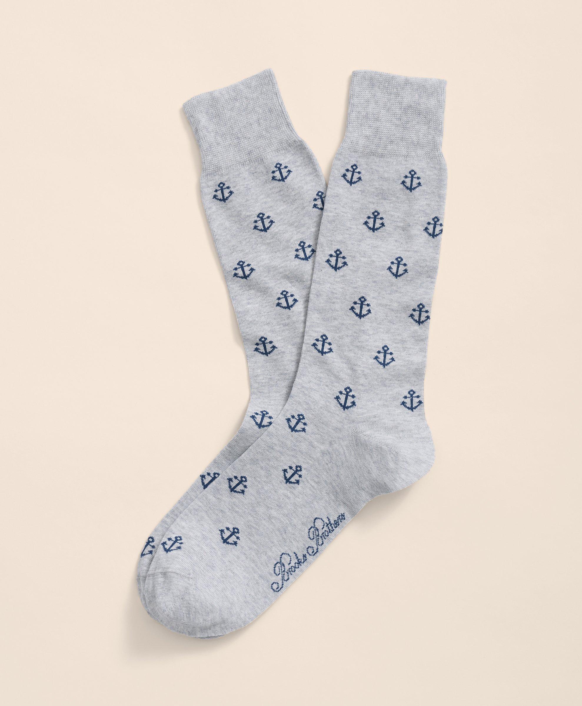 Brooks Brothers Cotton Blend Anchor Motif Socks In Light Grey