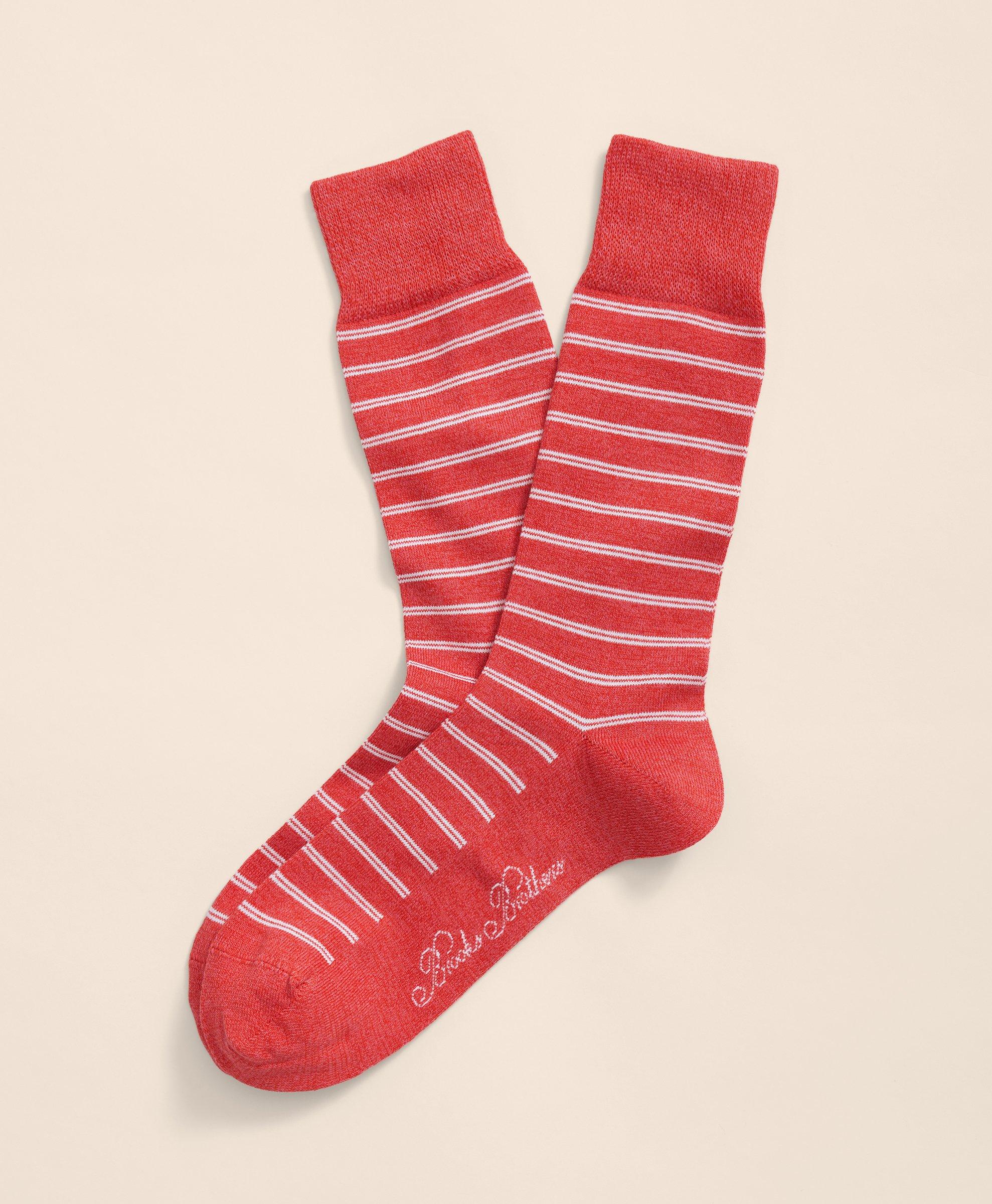 Brooks Brothers Cotton Blend Marled Double Stripe Socks In Bright Red