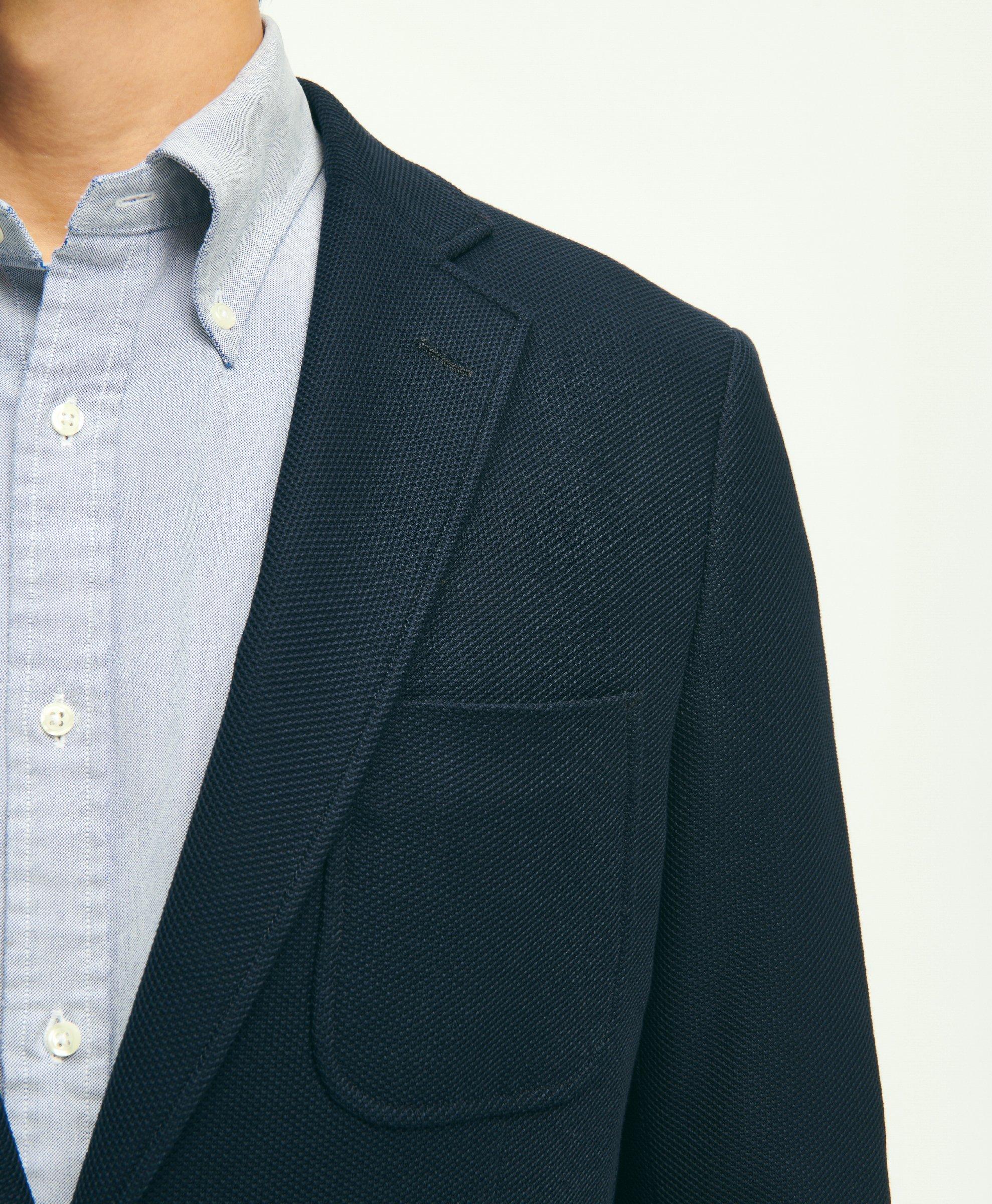 Navy blue blazer with pink outlet shirt