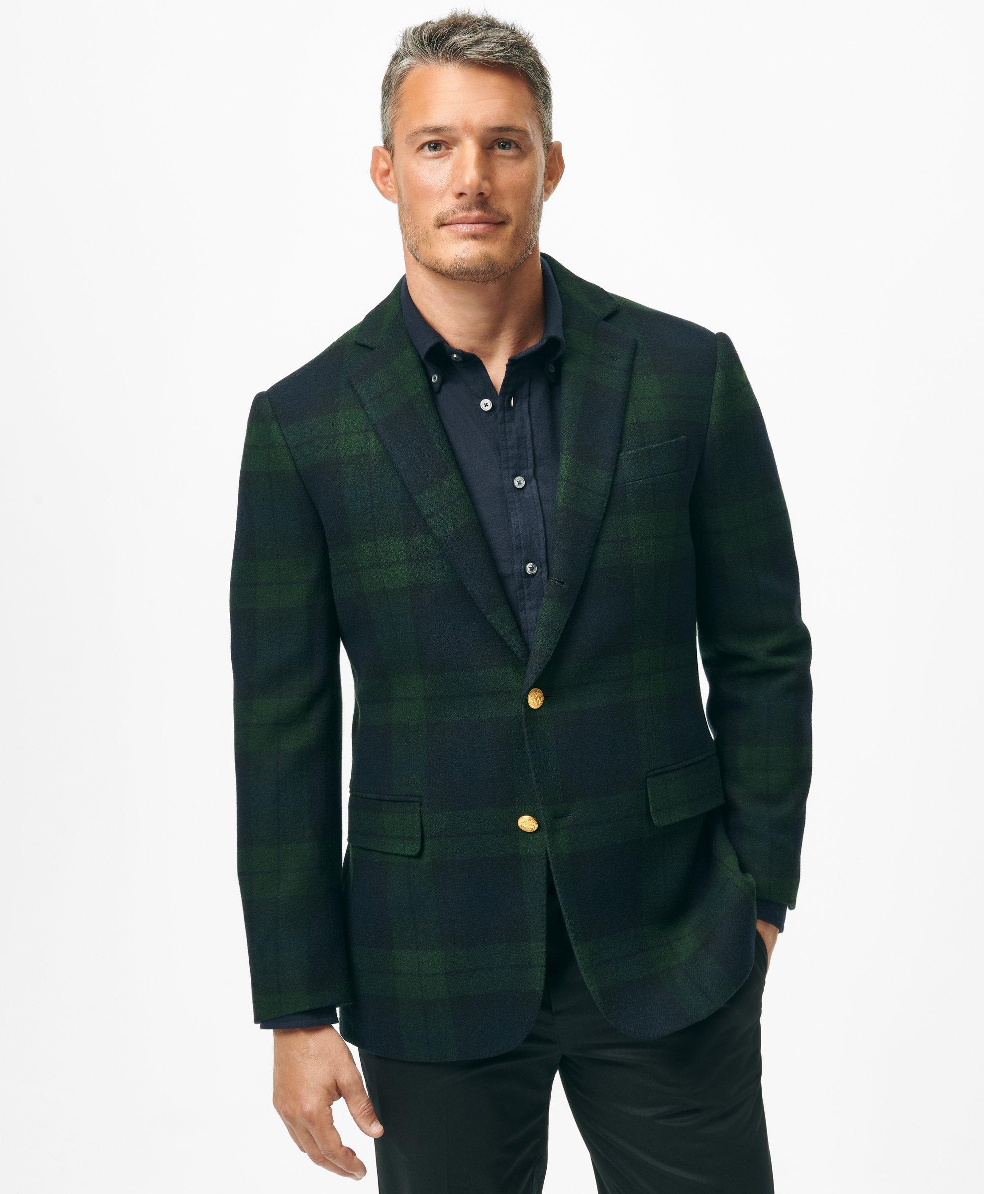 Traditional Fit Blazer in Black Watch Tartan Wool Tweed