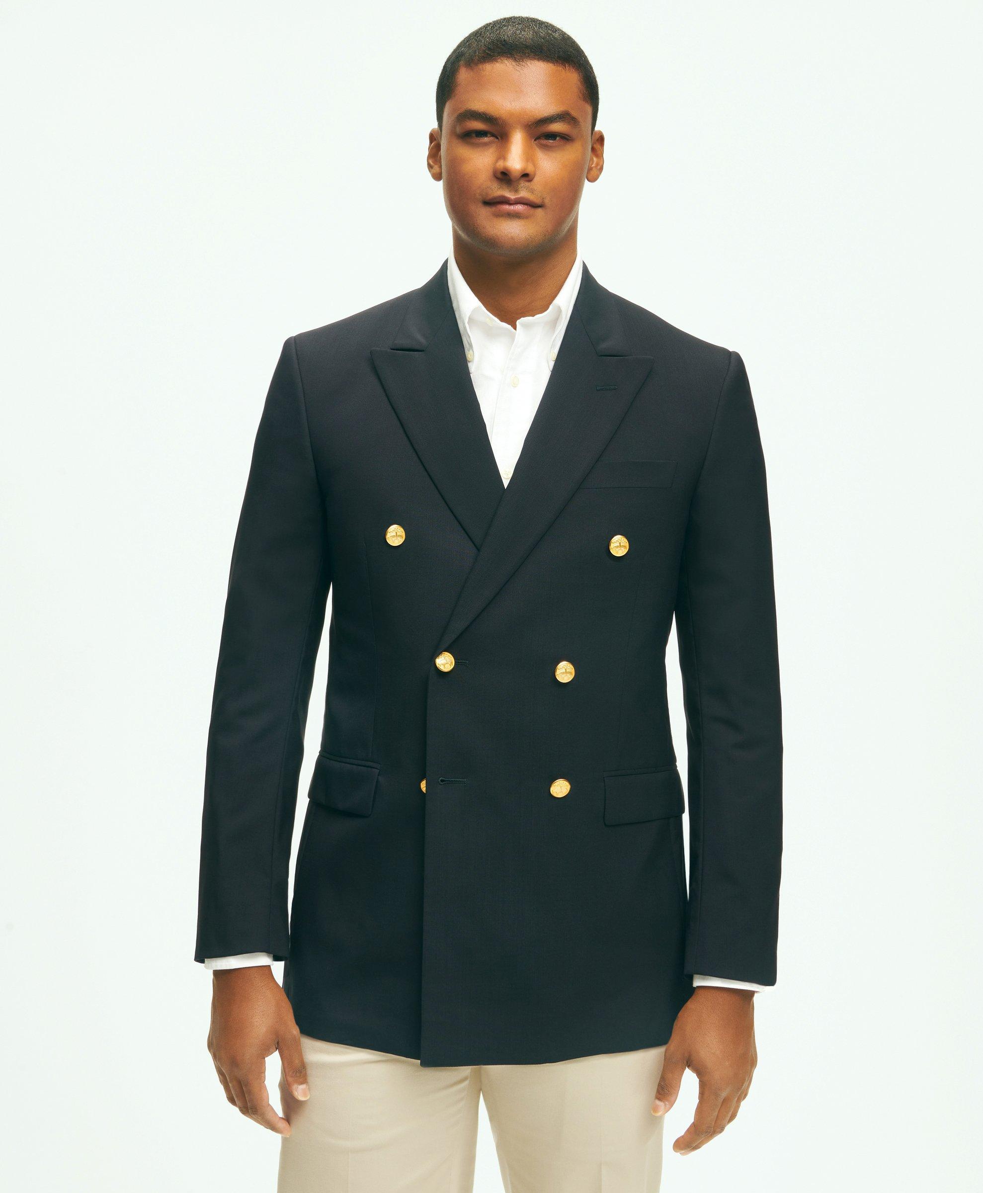 Double Breasted Classic Black Blazer Slim Fit Jacket With Gold Buttons