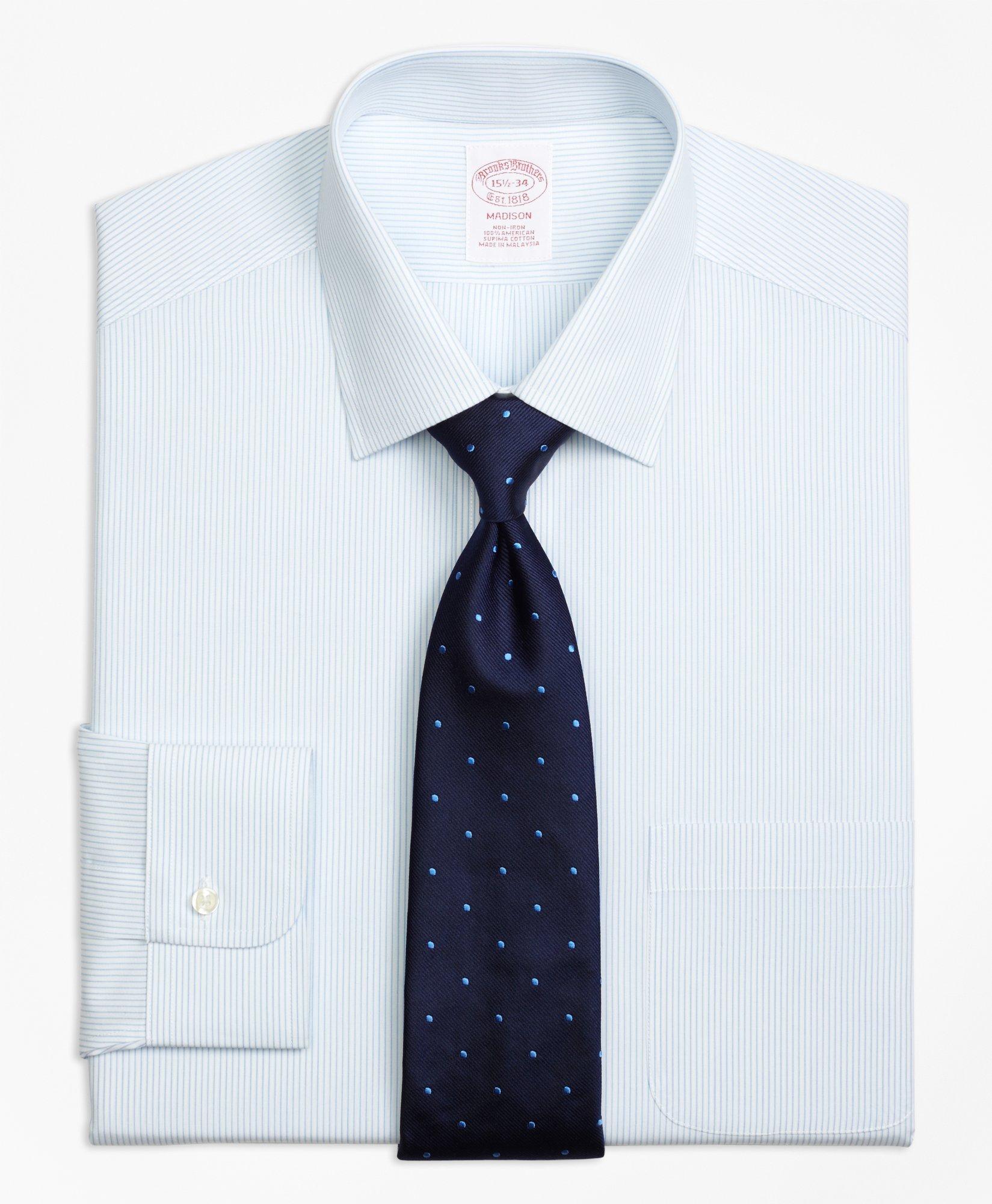 Madison Relaxed-Fit Dress Shirt, Non-Iron Mini Pinstripe