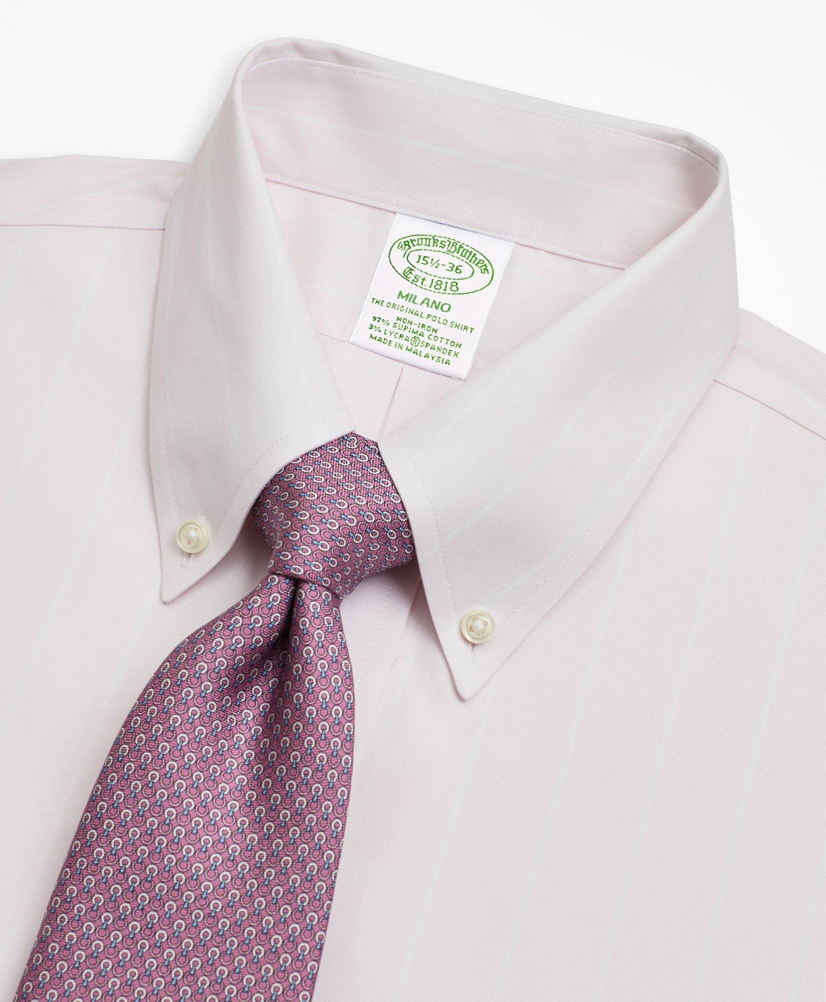 Stretch Milano Slim-Fit Dress Shirt, Non-Iron Pinstripe, image 2