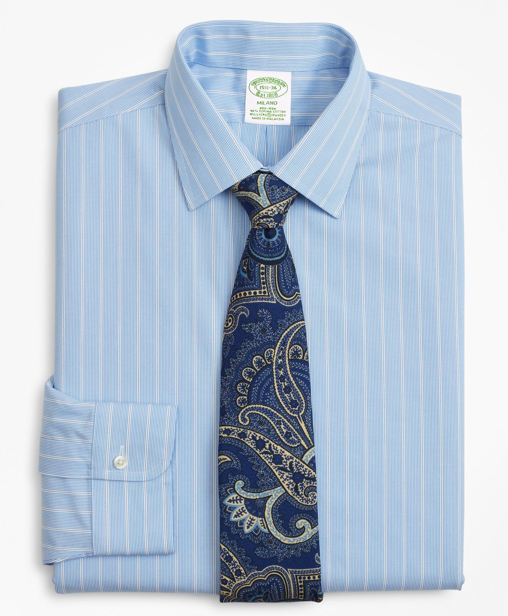 Stretch Milano Slim-Fit Dress Shirt, Non-Iron Pinstripe, image 1