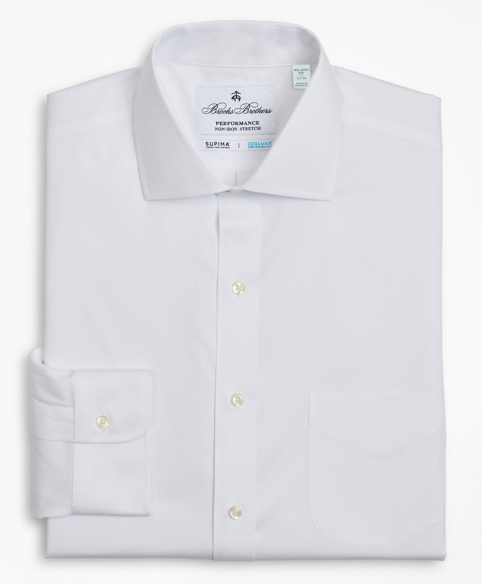 Milano Slim Fit Dress Shirt, Performance Non-Iron with COOLMAX®, English  Spread Collar Twill