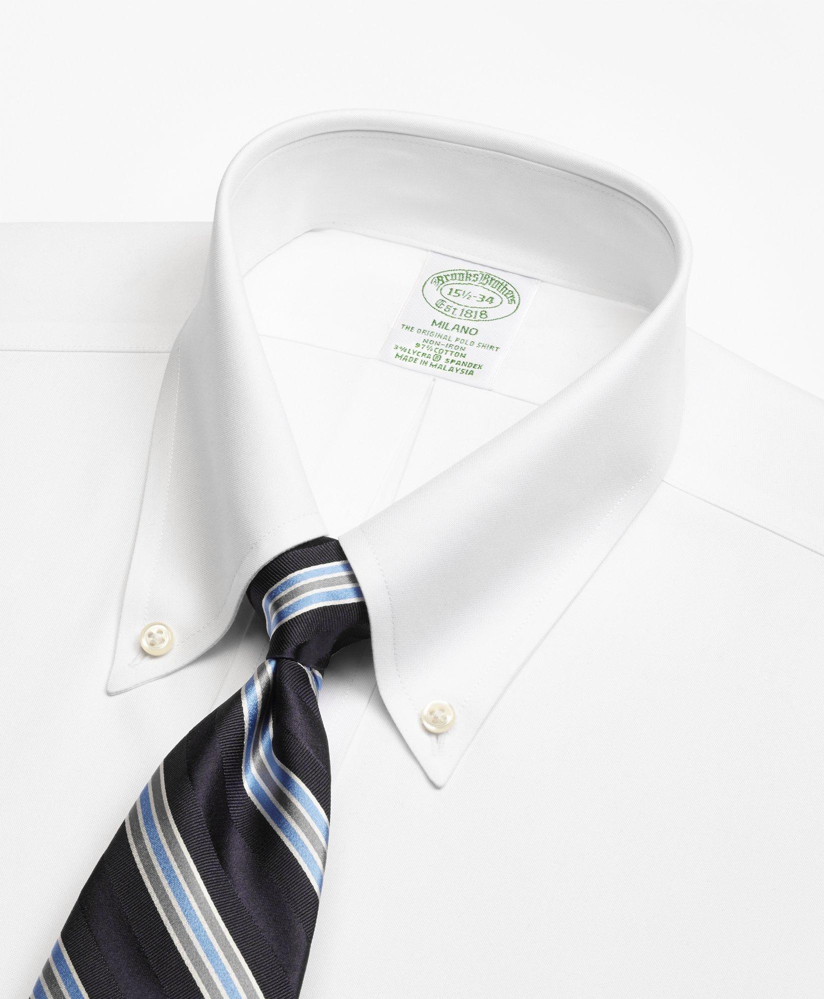 Stretch Milano Slim-Fit Dress Shirt, Non-Iron Pinpoint Button-Down