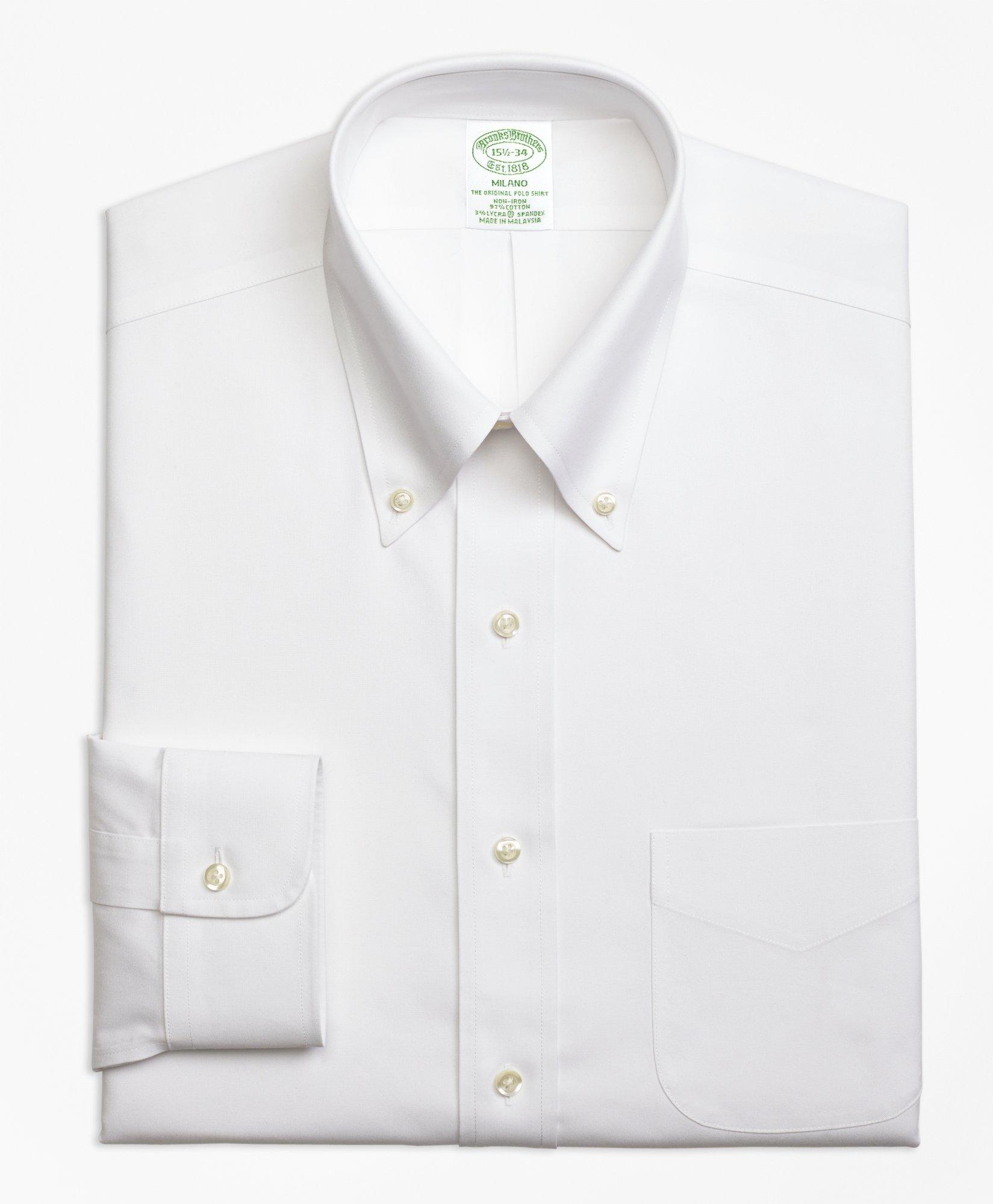 Stretch Milano Slim-Fit Dress Shirt, Non-Iron Pinpoint Button-Down