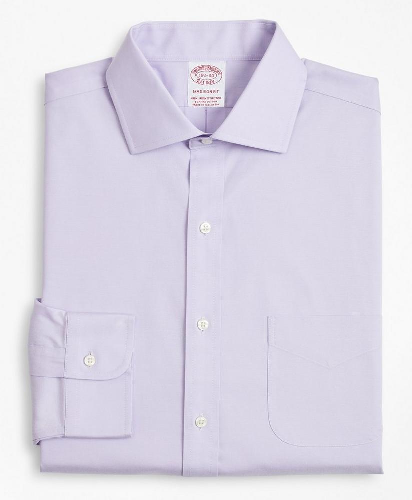 Stretch Madison Relaxed-Fit Dress Shirt, Non-Iron Pinpoint English Collar, image 4
