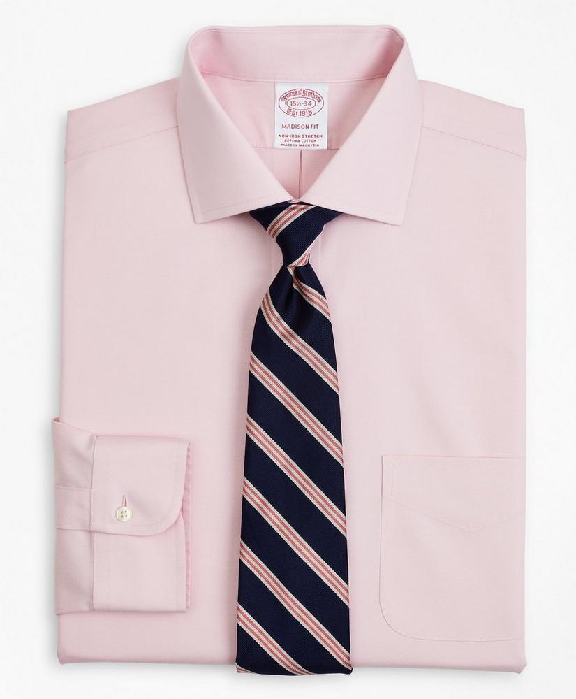 Stretch Madison Relaxed-Fit Dress Shirt, Non-Iron Pinpoint English Collar, image 1