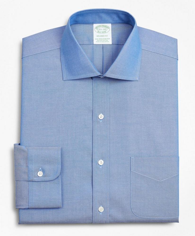 Stretch Milano Slim-Fit Dress Shirt, Non-Iron Pinpoint English Collar, image 4
