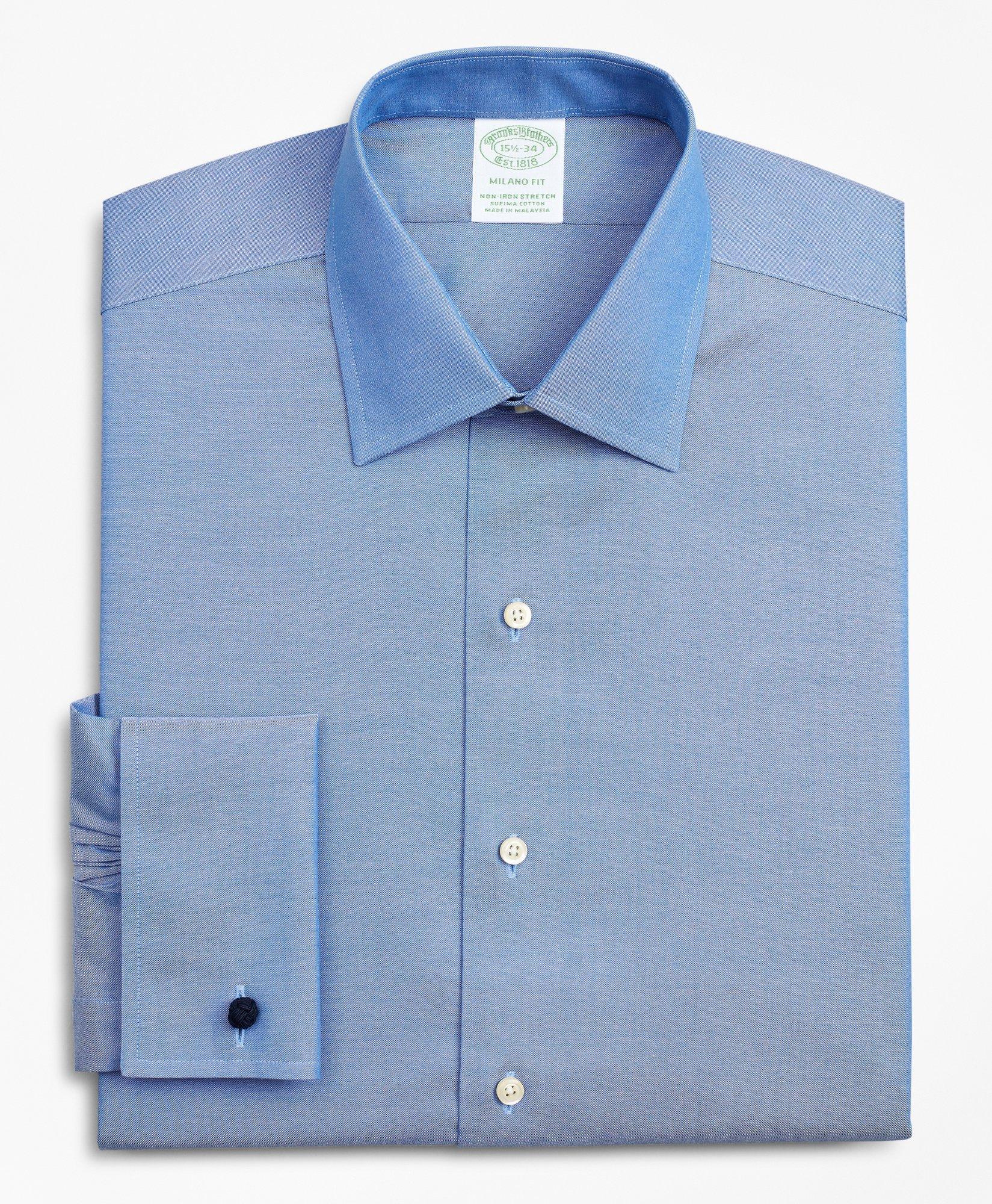 Slim-fit double cuff twill shirt · White, Sky Blue · Shirts