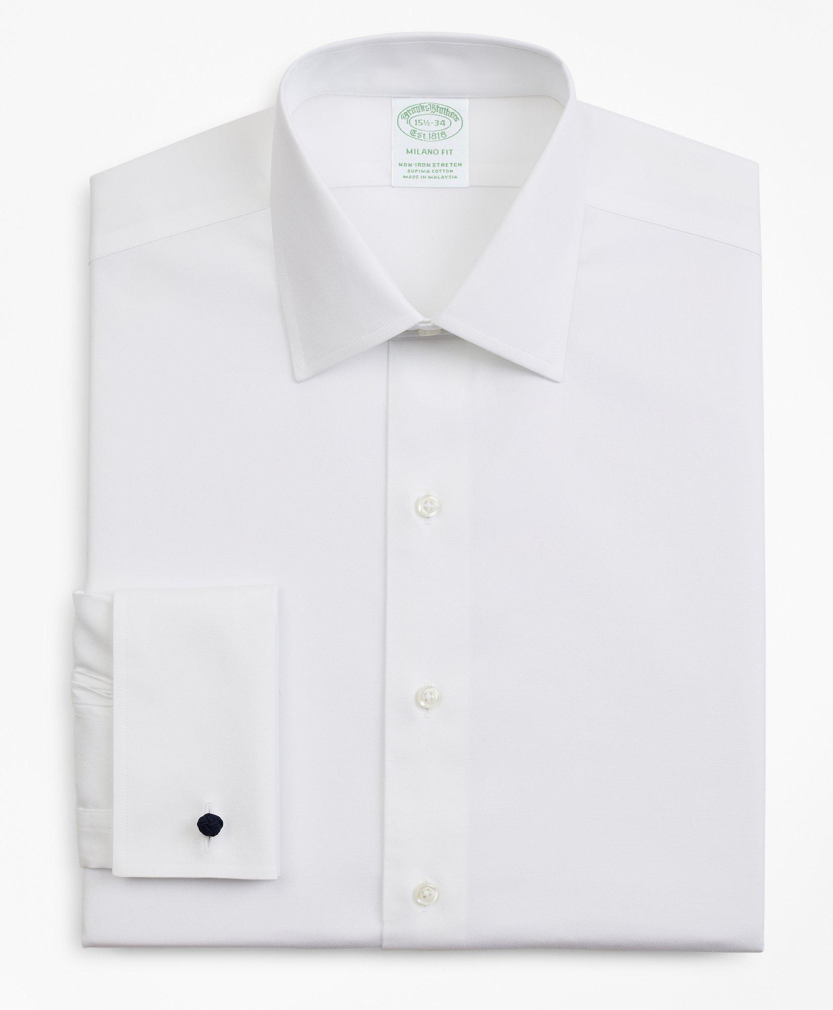 Stretch Milano Slim Fit Dress Shirt, Non-Iron Pinpoint Ainsley Collar French Cuff