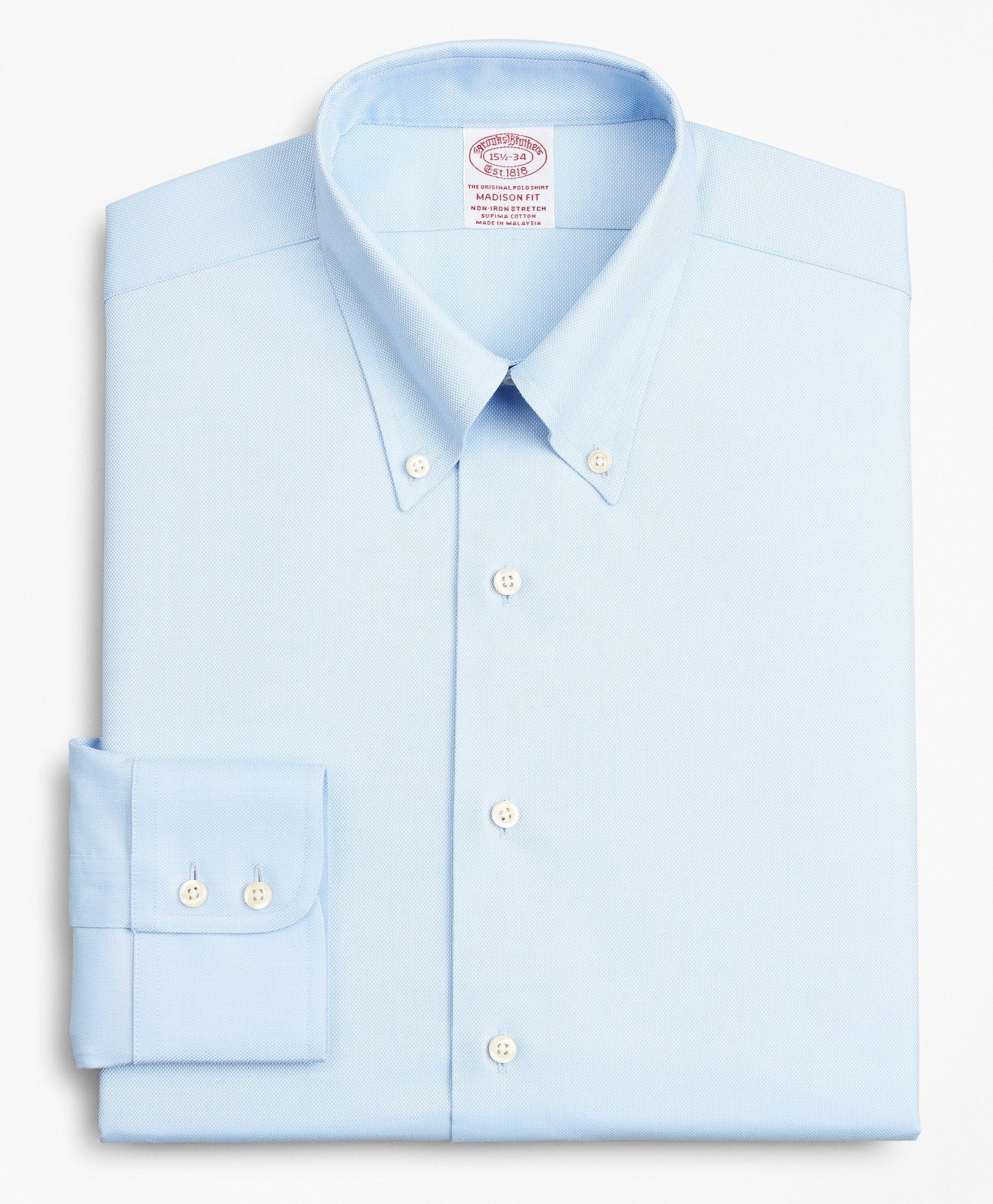 Stretch Madison Relaxed-Fit Dress Shirt, Non-Iron Royal Oxford