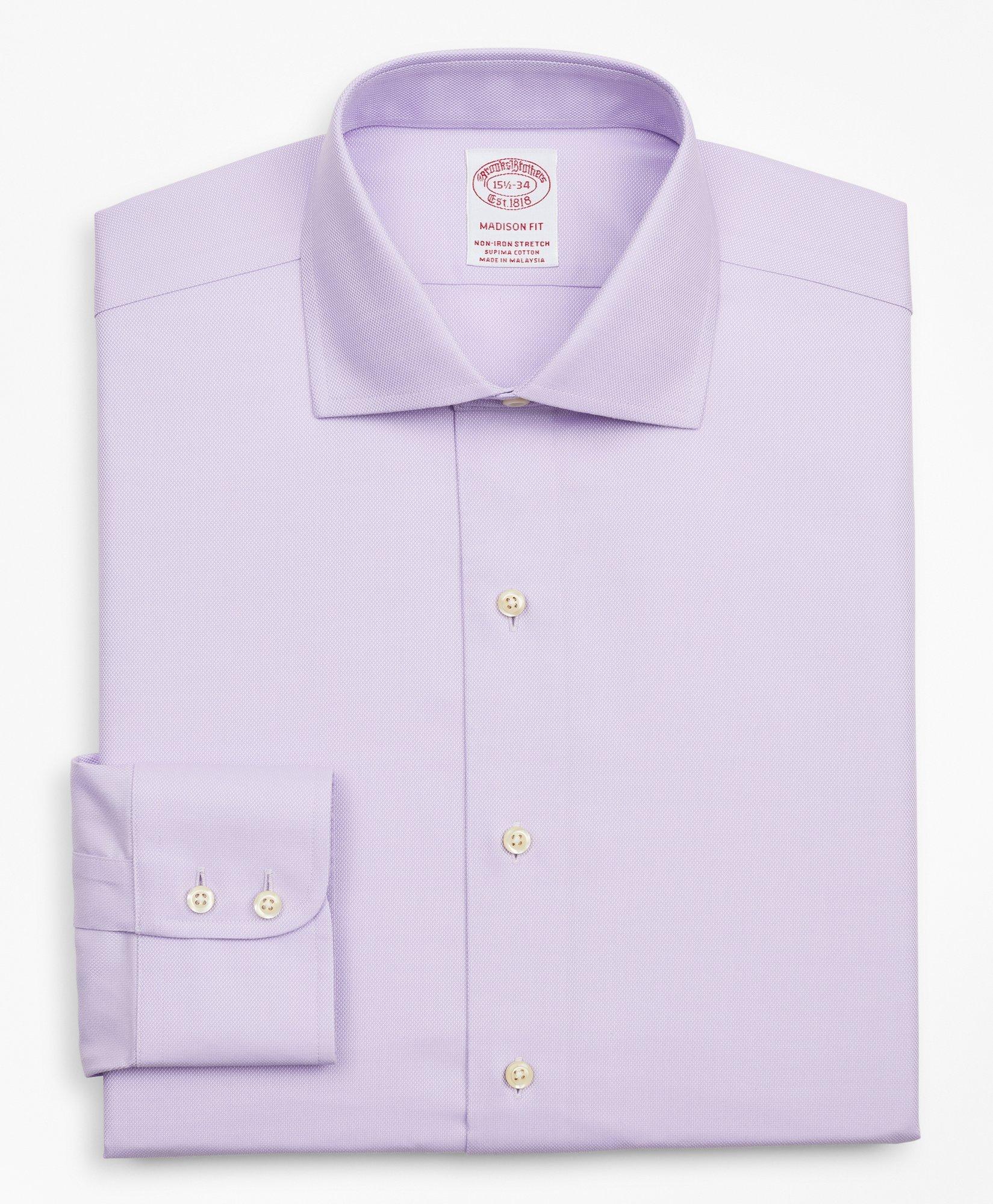 Stretch Madison Relaxed-Fit Dress Shirt, Non-Iron Royal Oxford English  Collar