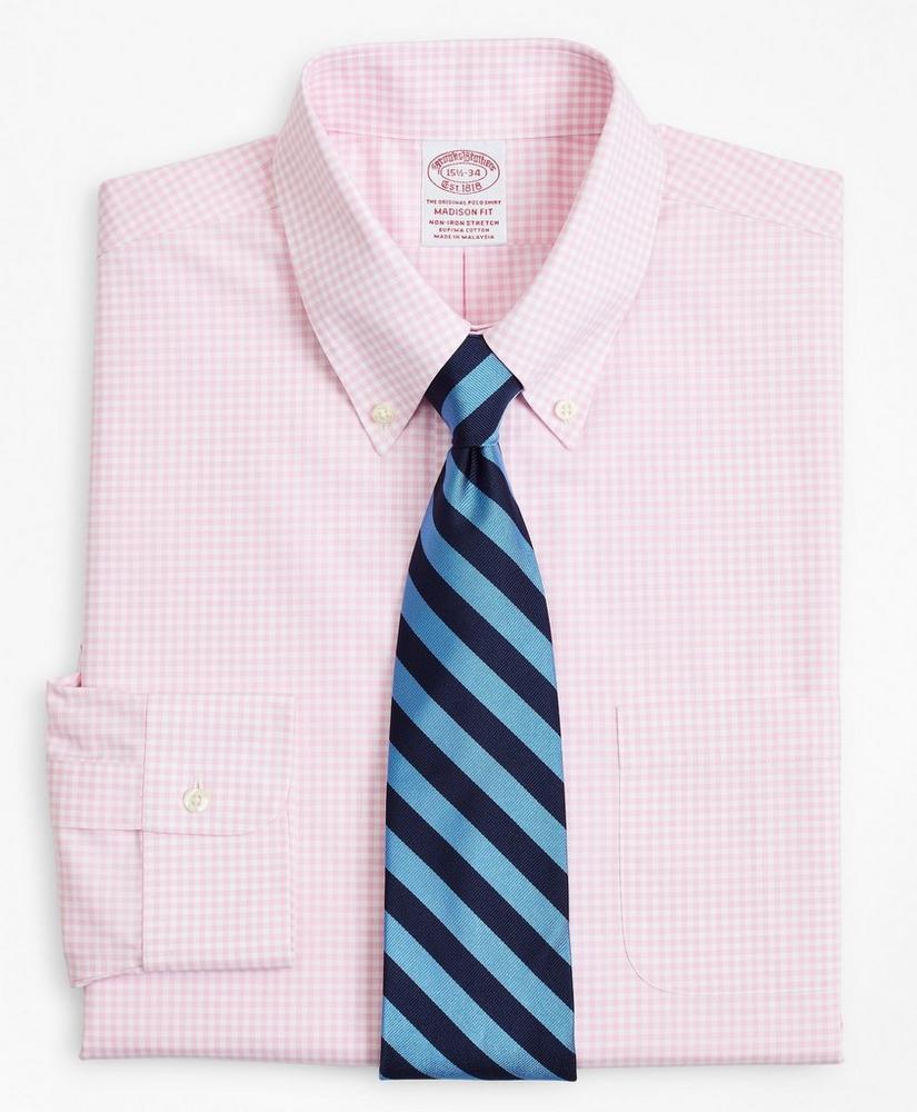 Stretch Madison Relaxed-Fit Dress Shirt, Non-Iron Poplin Button-Down Collar Gingham, image 1