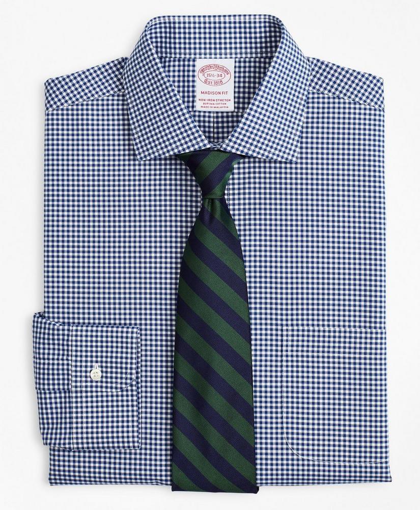 Stretch Madison Relaxed-Fit Dress Shirt, Non-Iron Poplin English Collar Gingham, image 1