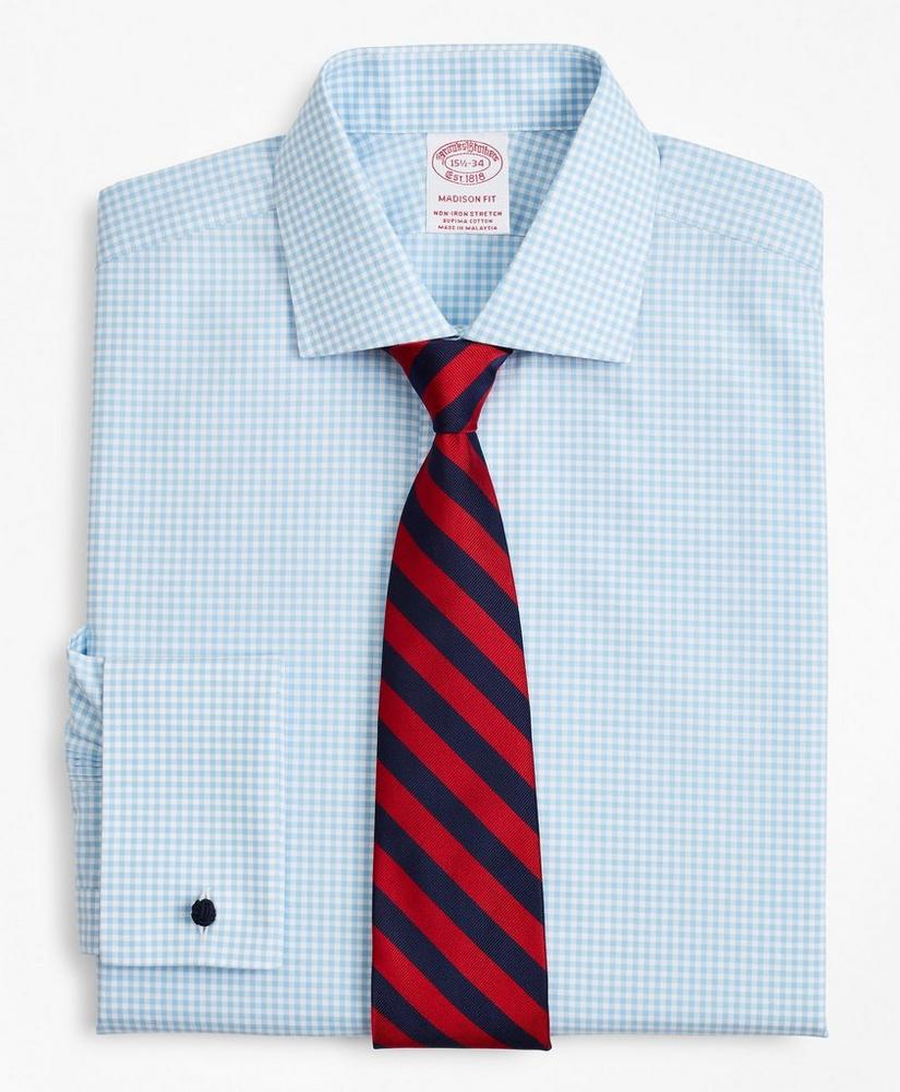 Stretch Madison Relaxed-Fit Dress Shirt, Non-Iron Poplin English Collar French Cuff Gingham, image 1