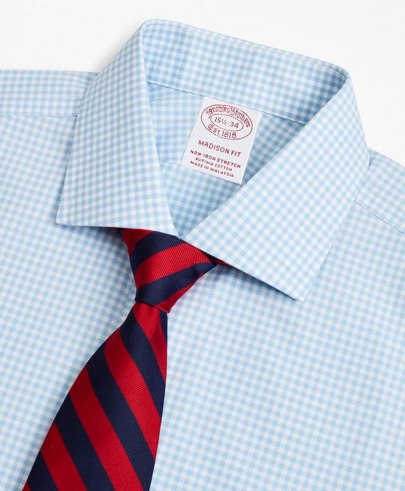 Stretch Madison Relaxed-Fit Dress Shirt, Non-Iron Poplin English Collar French Cuff Gingham, image 2