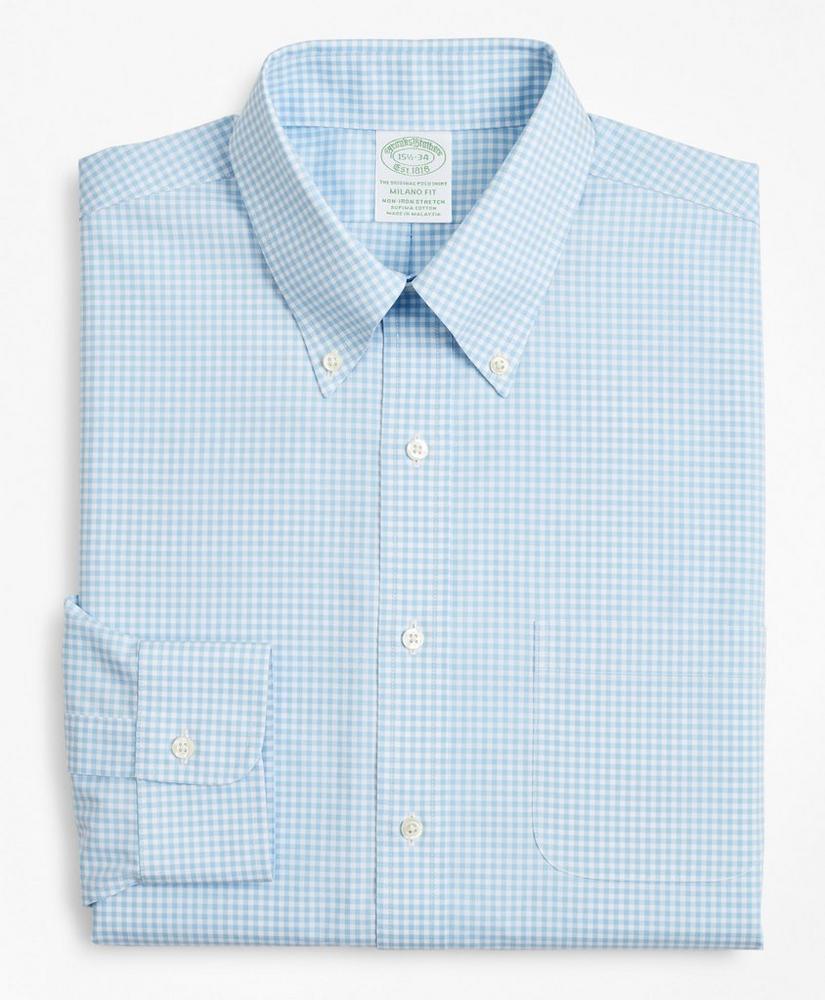 Supima Cotton Non-Iron Brand BUTTONED DOWN Mens Slim Fit Gingham Dress Shirt 