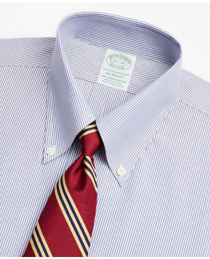 Stretch Milano Slim-Fit Dress Shirt, Non-Iron Poplin Button-Down Collar Fine Stripe, image 2
