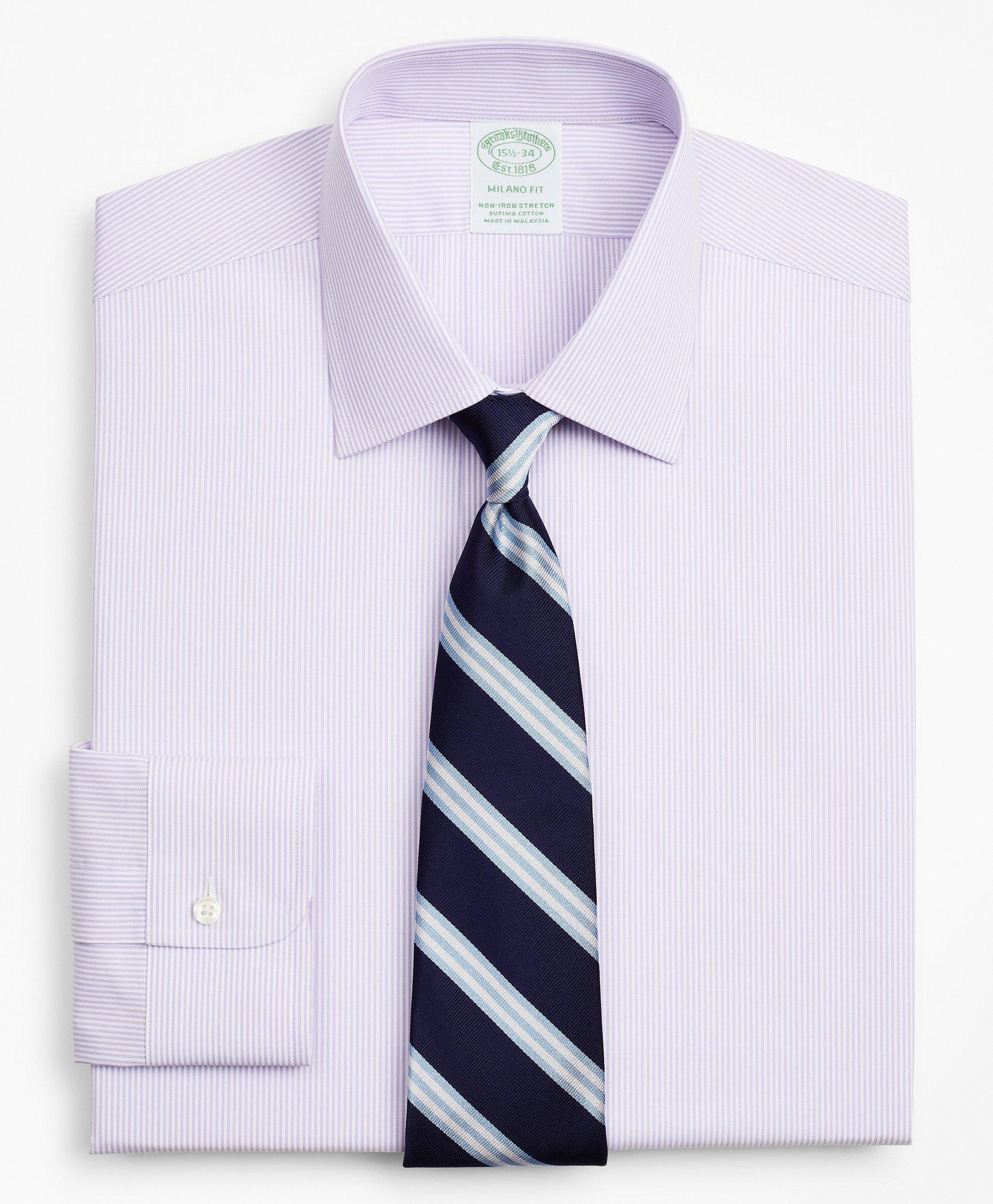 Stretch Milano Slim-Fit Dress Shirt, Non-Iron Poplin Ainsley Collar Fine Stripe, image 1