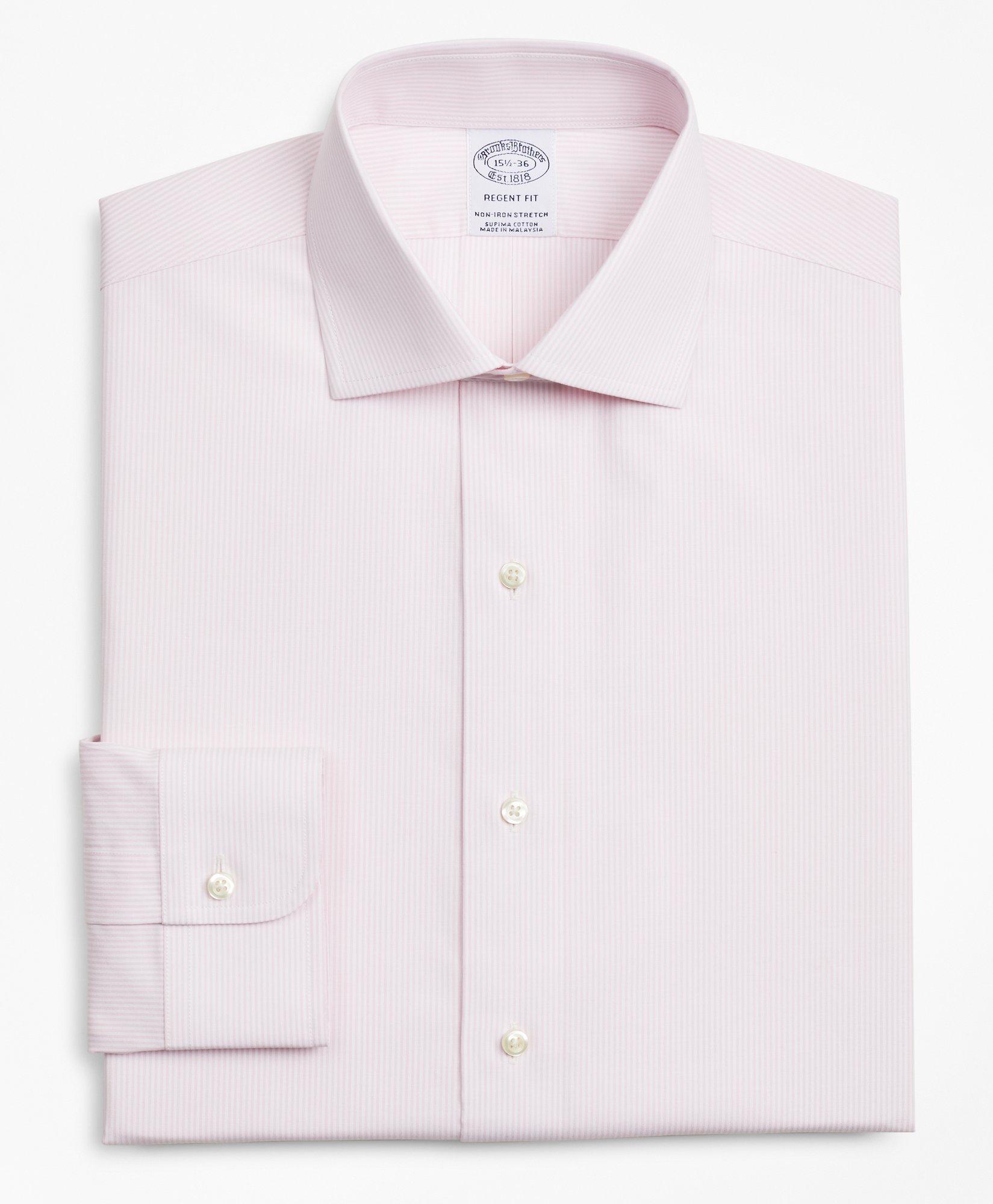 Stretch Milano Slim-Fit Dress Shirt, Non-Iron Poplin English Collar Fine Stripe, image 4