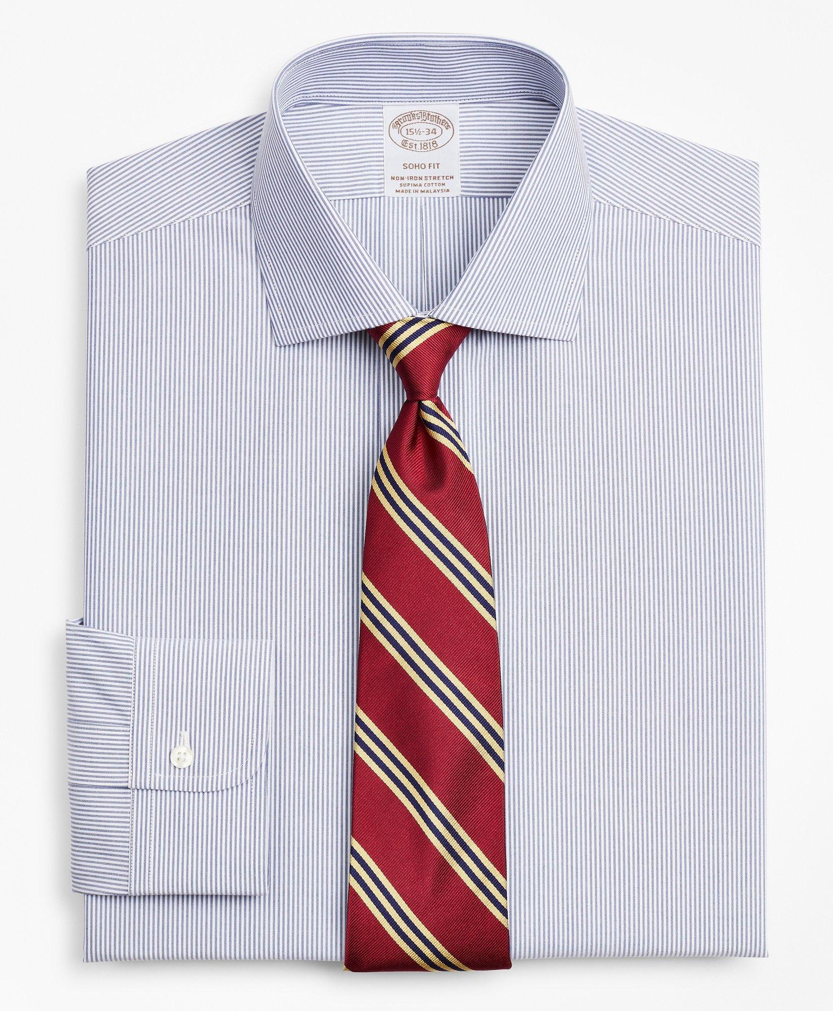 Stretch Soho Extra-Slim-Fit Dress Shirt, Non-Iron Poplin English Collar Fine Stripe, image 1