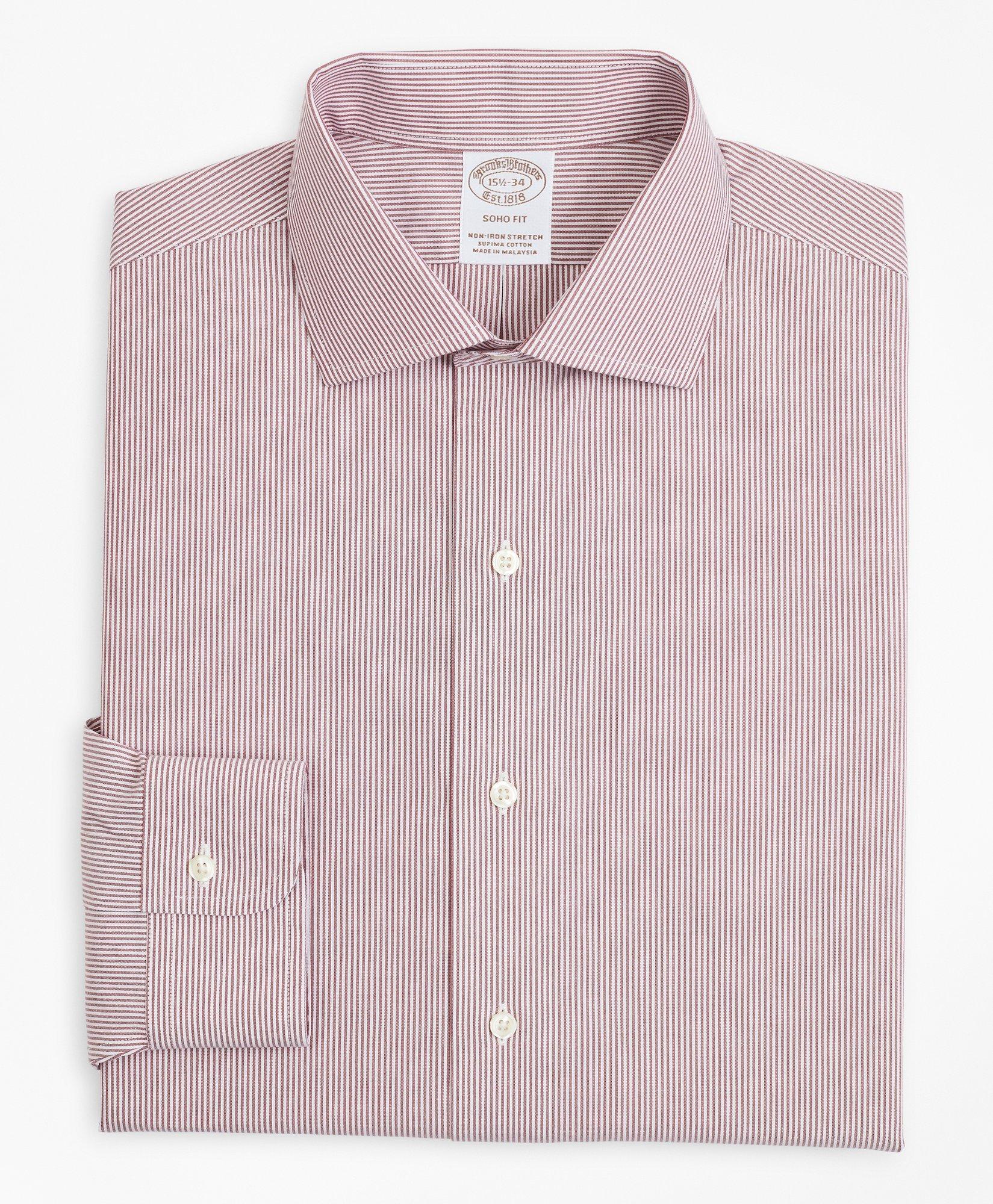 Stretch Milano Slim-Fit Dress Shirt, Non-Iron Twill English Collar Bold  Stripe