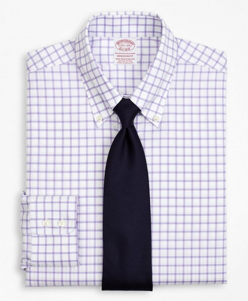 Stretch Madison Relaxed-Fit Dress Shirt, Non-Iron Twill Button-Down Collar Grid Check, image 1