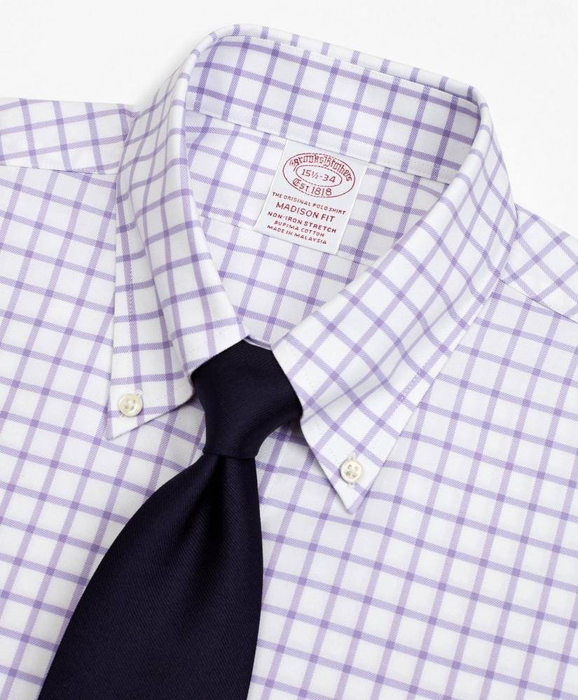 Stretch Madison Relaxed-Fit Dress Shirt, Non-Iron Twill Button-Down Collar Grid Check, image 2