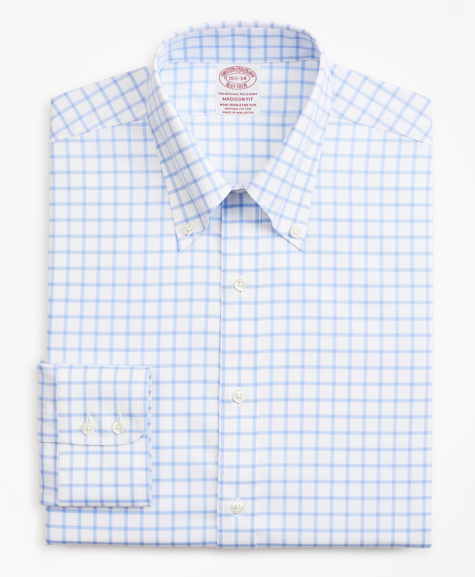 Stretch Madison Relaxed-Fit Dress Shirt, Non-Iron Twill Button-Down Collar  Grid Check