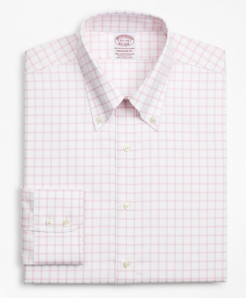 Stretch Madison Relaxed-Fit Dress Shirt, Non-Iron Twill Button-Down Collar Grid Check, image 4