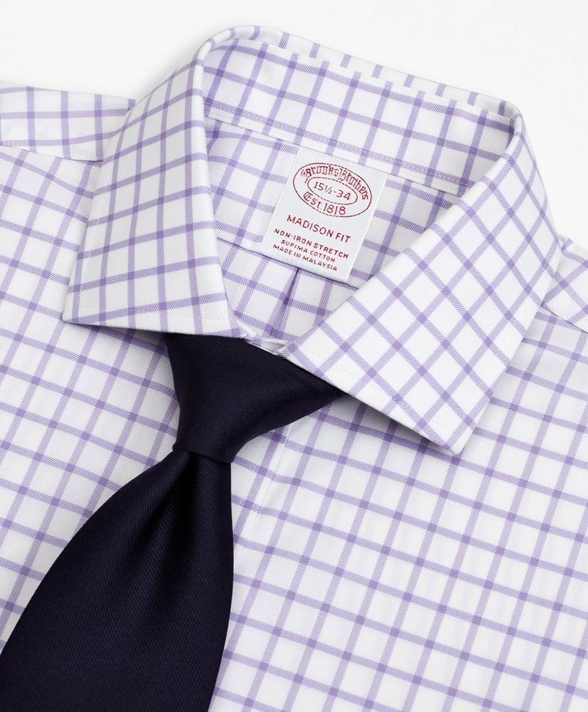 Stretch Madison Relaxed-Fit Dress Shirt, Non-Iron Twill English Collar Grid Check, image 2