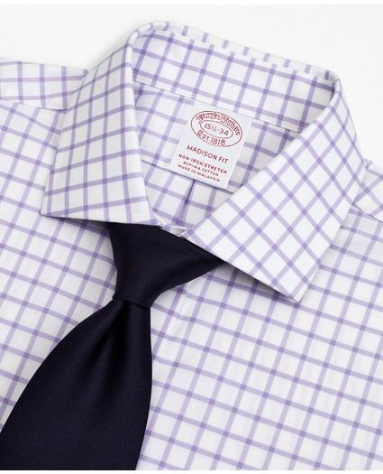 Stretch Madison Relaxed-Fit Dress Shirt, Non-Iron Twill English Collar Grid Check, image 2