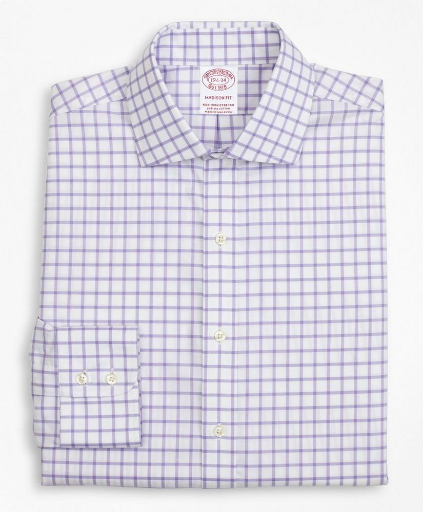Stretch Madison Relaxed-Fit Dress Shirt, Non-Iron Twill English Collar Grid Check, image 4
