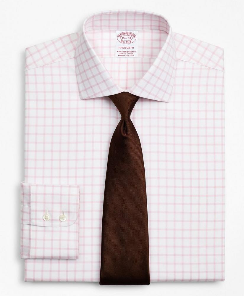 Stretch Madison Relaxed-Fit Dress Shirt, Non-Iron Twill English Collar Grid Check, image 1