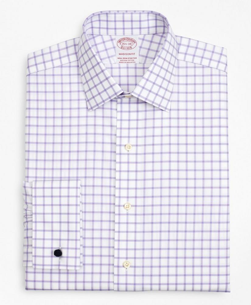 Stretch Madison Relaxed-Fit Dress Shirt, Non-Iron Twill Ainsley Collar French Cuff  Grid Check, image 4