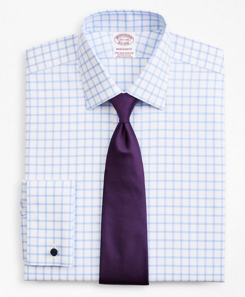 Stretch Madison Relaxed-Fit Dress Shirt, Non-Iron Twill Ainsley Collar French Cuff  Grid Check, image 1