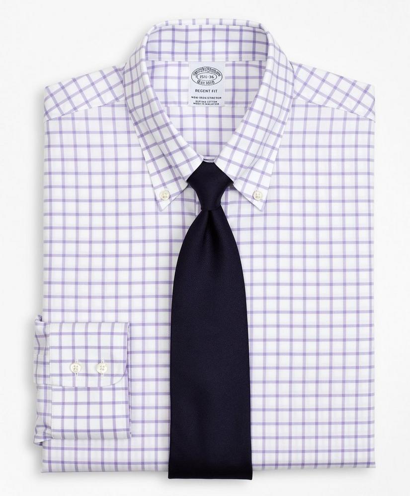 Stretch Regent Regular-Fit Dress Shirt, Non-Iron Twill Button-Down Collar Grid Check, image 1