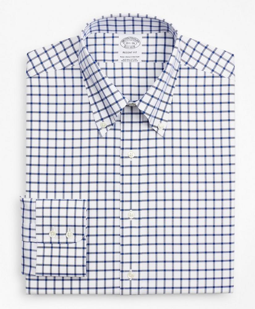 Stretch Regent Regular-Fit Dress Shirt, Non-Iron Twill Button-Down Collar Grid Check, image 4