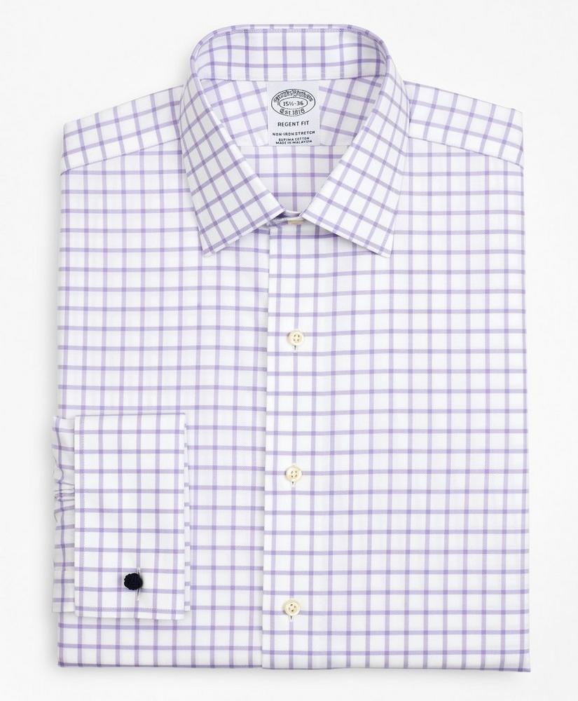 Stretch Regent Regular-Fit Dress Shirt, Non-Iron Twill Ainsley Collar French Cuff Grid Check, image 4