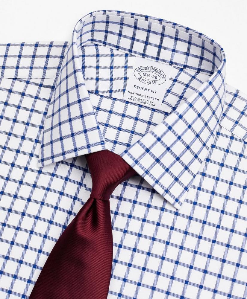 Stretch Regent Regular-Fit Dress Shirt, Non-Iron Twill Ainsley Collar French Cuff Grid Check, image 2