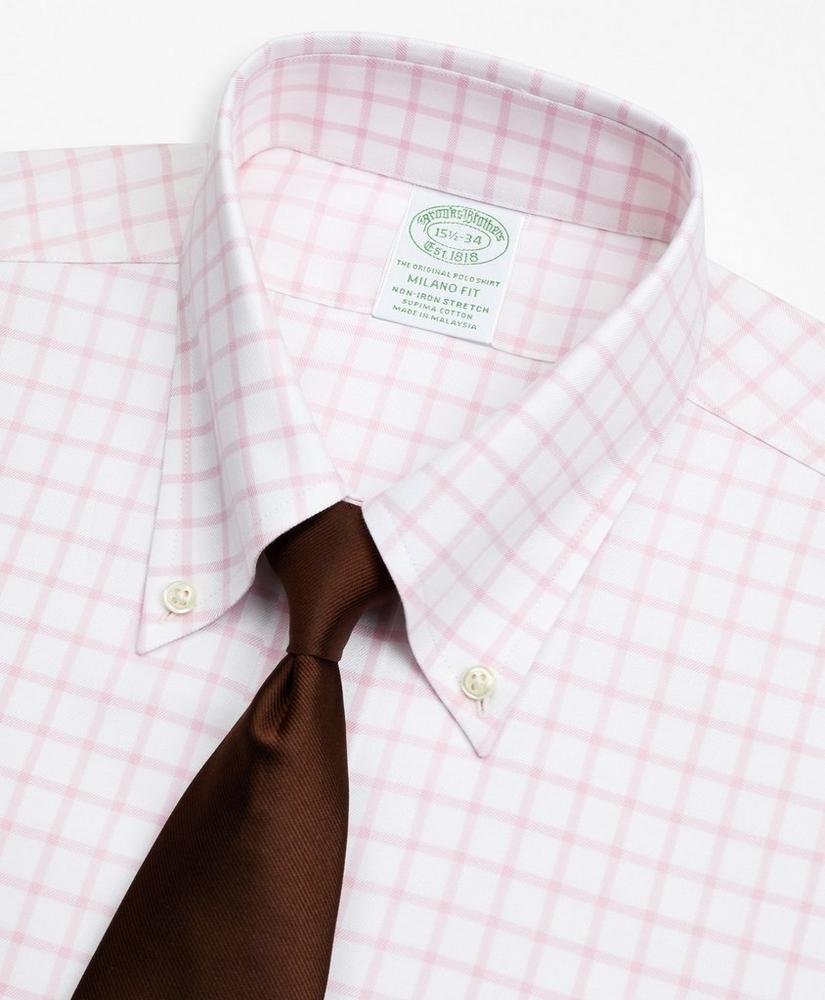 Stretch Milano Slim-Fit Dress Shirt, Non-Iron Twill Button-Down Collar Grid Check, image 2