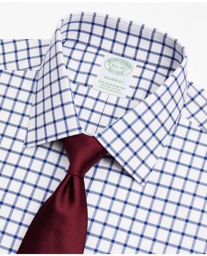Stretch Milano Slim-Fit Dress Shirt, Non-Iron Twill Ainsley Collar Grid Check, image 2