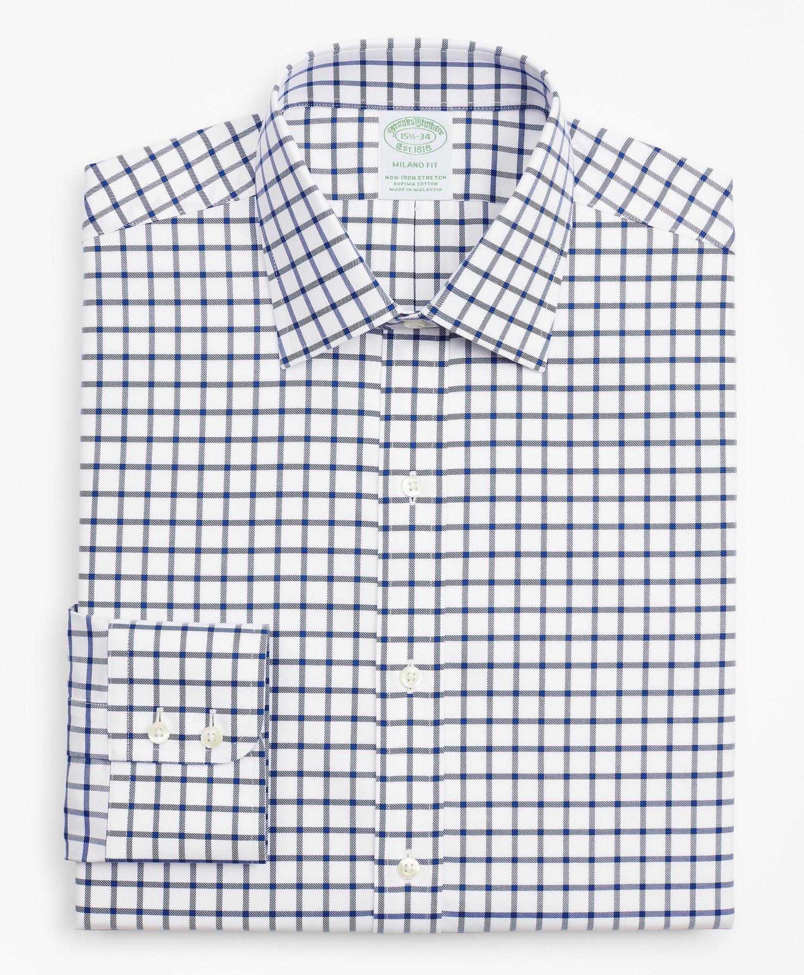 Stretch Milano Slim-Fit Dress Shirt, Non-Iron Twill Ainsley Collar Grid Check, image 4