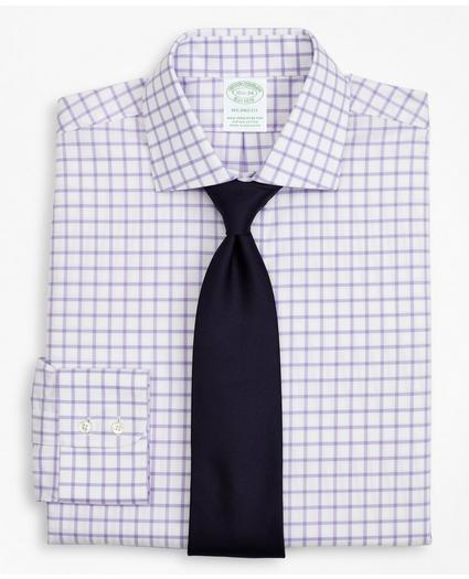 Stretch Milano Slim-Fit Dress Shirt, Non-Iron Twill English Collar Grid Check, image 1