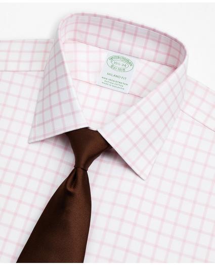 Stretch Milano Slim-Fit Dress Shirt, Non-Iron Twill Ainsley Collar French Cuff Grid Check, image 2