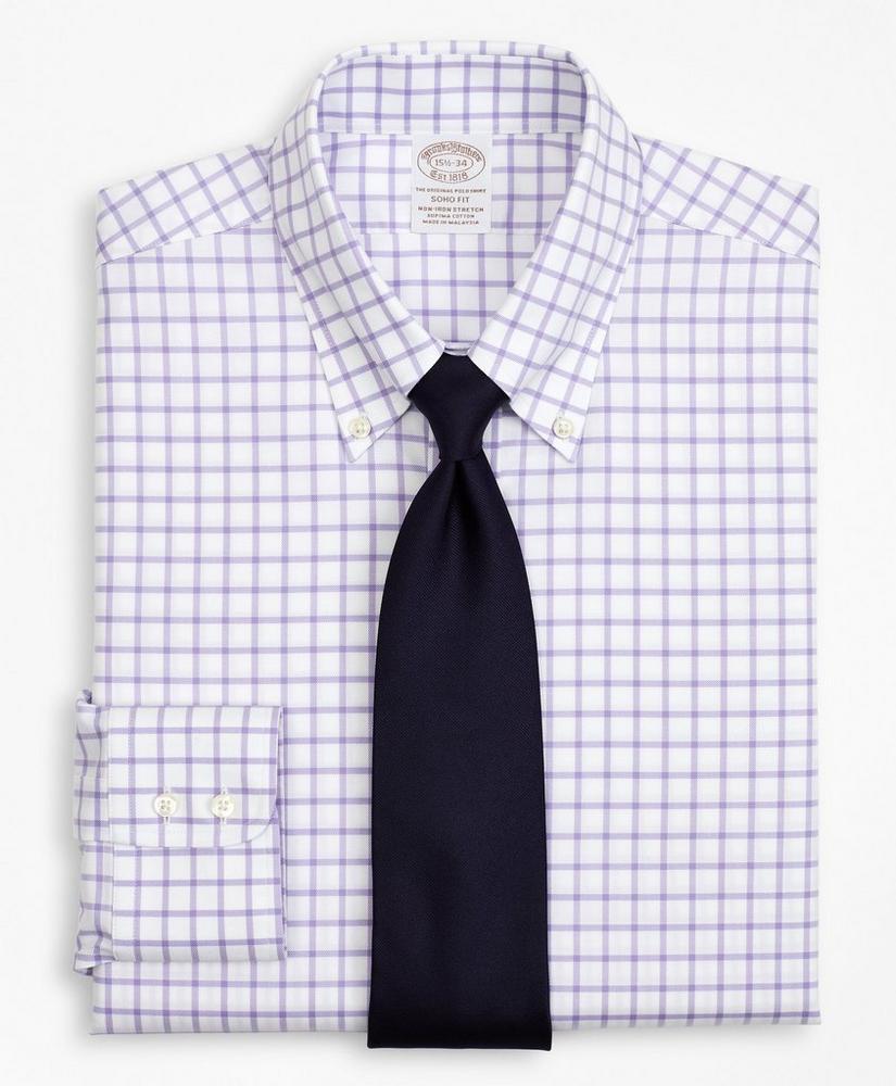 Stretch Soho Extra-Slim-Fit Dress Shirt, Non-Iron Twill Button-Down Collar Grid Check, image 1