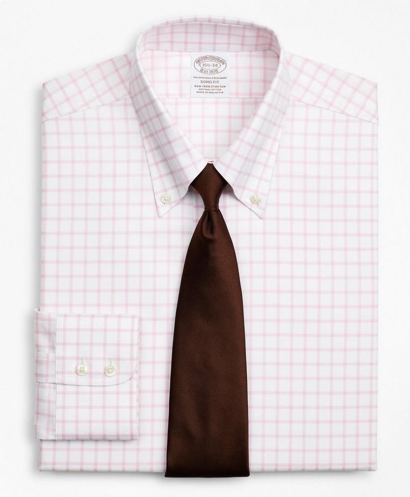 Stretch Soho Extra-Slim-Fit Dress Shirt, Non-Iron Twill Button-Down Collar Grid Check, image 1