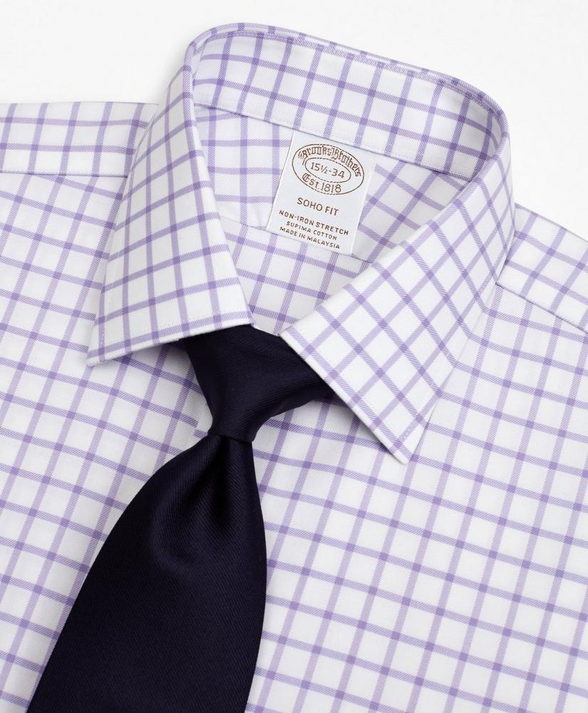Stretch Soho Extra-Slim-Fit Dress Shirt, Non-Iron Twill Ainsley Collar French Cuff Grid Check, image 2